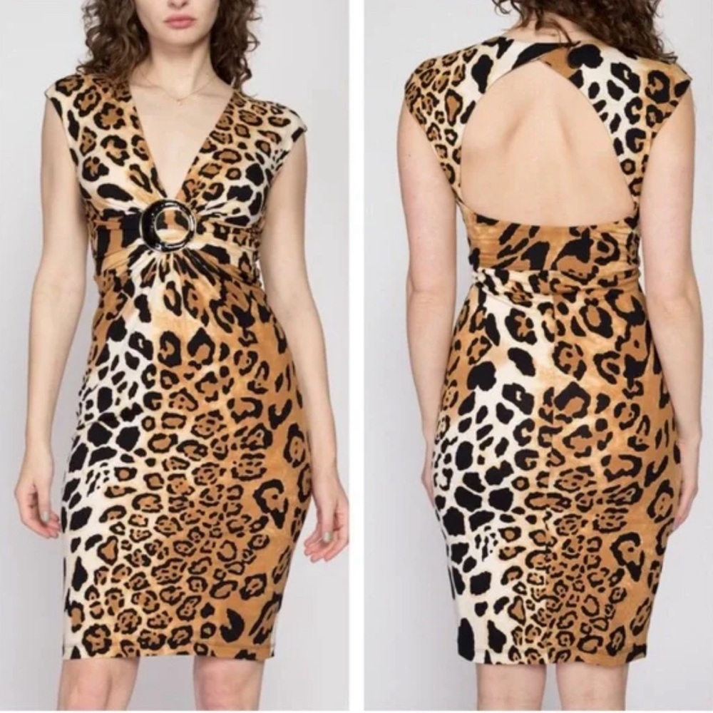 Joseph Ribkoff Leopard Print Backless Dress